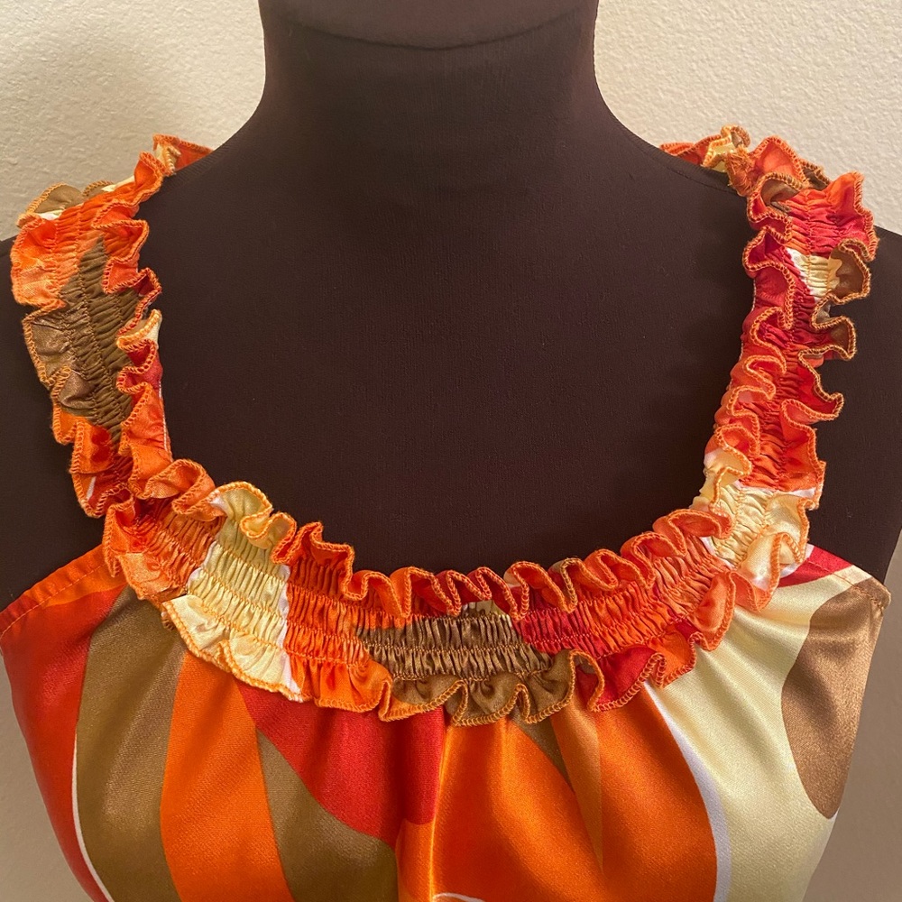 Be Yourself orange & gold sleeveless blouse Size M - Picture 2 of 5